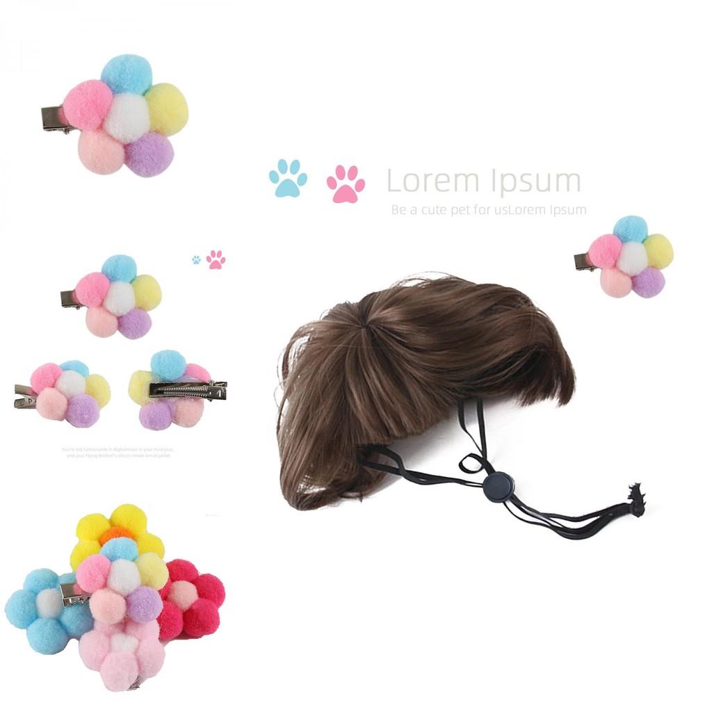 Adorable Pet Wig Accessory Set For Dogs With Colorful Floral Hair Clips For Parties And Celebrations