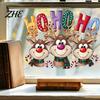 Christmas Window Clings Static Cling Stickers, Cartoon Reindeer HOHOHO Art Glass Decals, Cute Decals Festive Holiday Decor for Home Windows