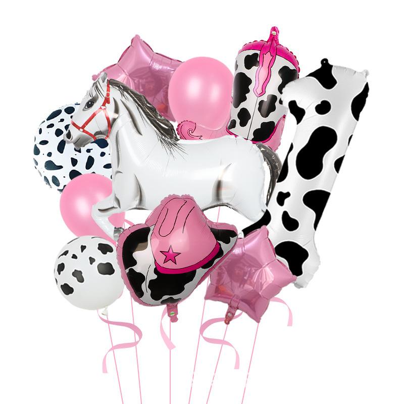 

40-Inch American Version Of Digital Farm Pony Elf Cowboy Boots Large Aluminum Film Latex Balloon Set Children S Birthday Gift White Pony Set 1