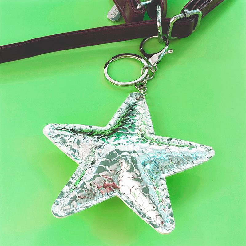 Shiny Three-Dimensional Star & Heart Keychain with Fish Scale Crackle Pattern and Cotton Filling