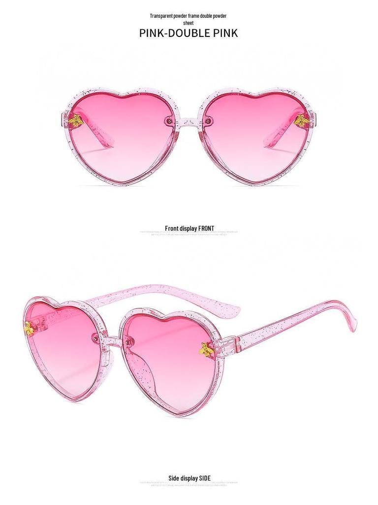 Heart-Shaped Honey Peach Kids' Sunglasses – Trendy Street Style for Round Face Girls