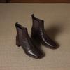 Krazing Pot Sheepskin Square Toe Med Heels Chelsea Boots Size 42 Zip Women Pleated Decoration Vintage Ankle Boots