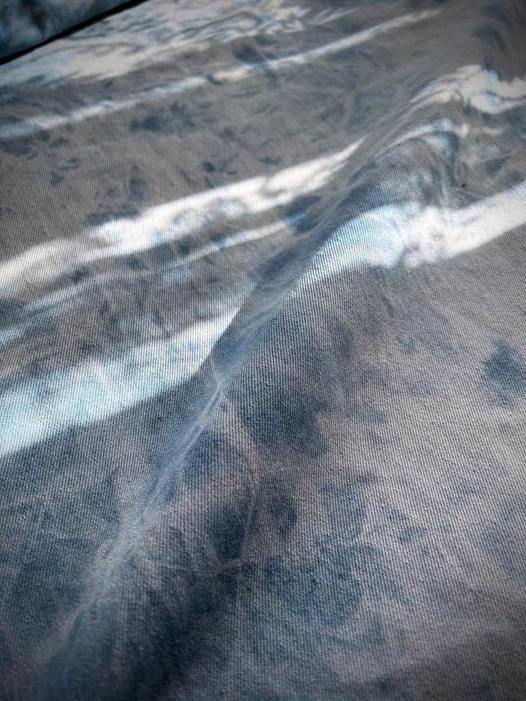 Unevenly Dyed Denim Cotton Unevenly Denim Handmade Fabric, Thin, Fabric, Scraps, Dyed, Bleached, Fabric, Crafts, Remake, (Middle Sky, 2m)