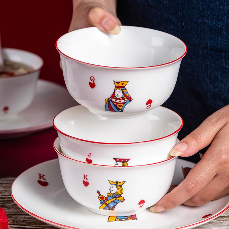 

4,5-дюймовые чаши Creative Poker керамическая посуда Кухонный суп Лапша Фарфоровая миска для риса Большой рамен Рисовые миски