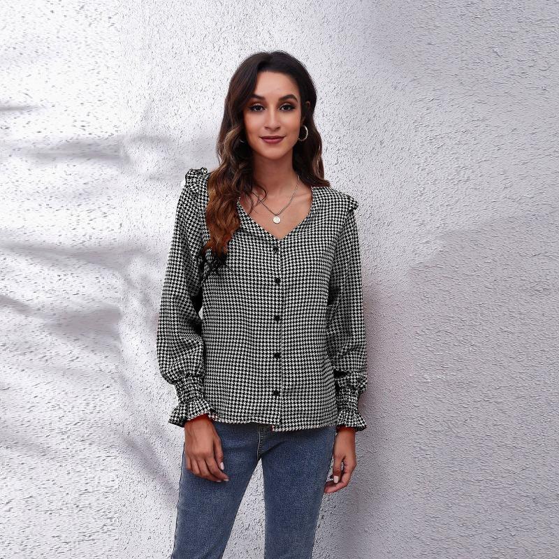 BITCED Moda Donna Casual Manica Lunga Scollo a V Bluse e Camicie