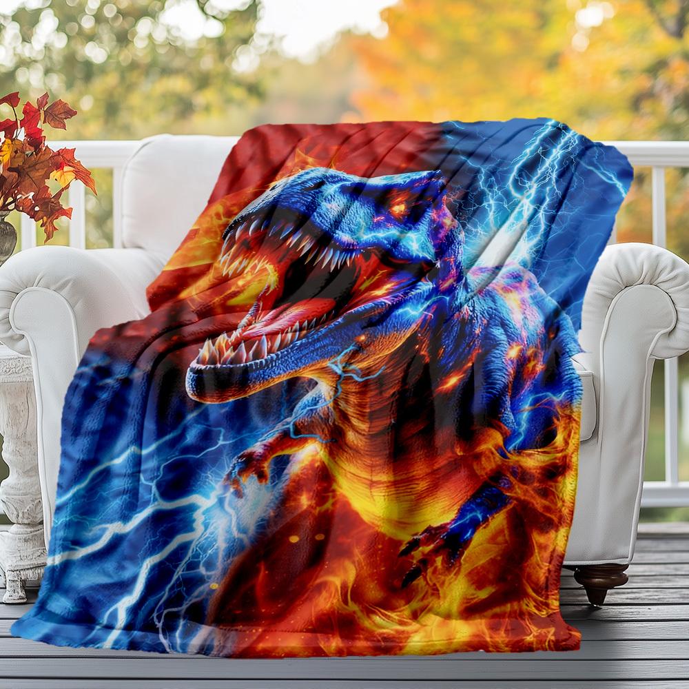 Thunder Dinosaur Fire Outdoor Flannel Blankets, Outdoor Travel, Home Blankets, Fan Gifts,Suitable for All Seasons, Christmas Gifts. R1127007