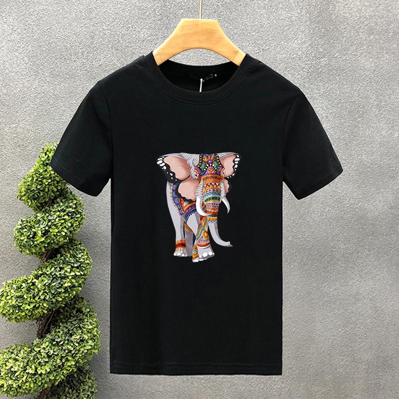 2024 Luxury Elephant 100% Cotton High Quality Printing Couple Tees Summer Harajuku For Men/Women Short Sleeve T-shirt Asian Size