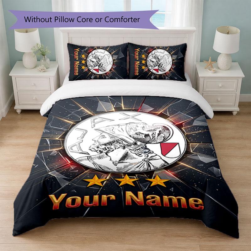 Ajax Amsterdam Custom Name Text Bedding Set 1 Duvet Cover+2 Pillowcases Soccer Logo Personalized Gift For Special Occasion Bedroom Decor
