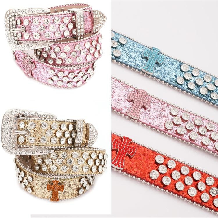 Sequins Waist Belt with Diamond Pin Buckle Adult Personality PU Waist Belts for Adult Costume Pants Adjustable Length