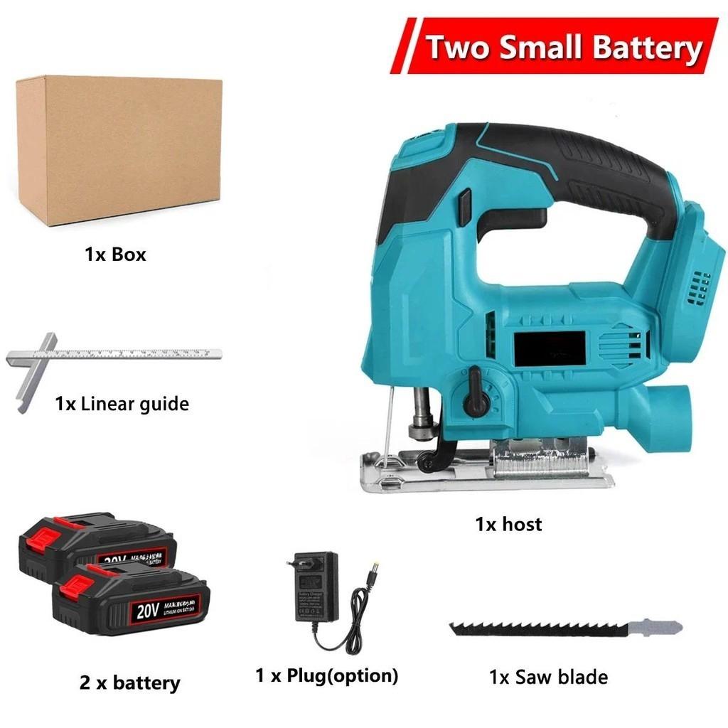 6 Gear Adjustment Cordless Electric Jigsaw Household Portable Curved Saw Multi-Function Woodworking Power Tool Blue