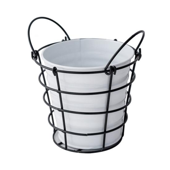 Storage Bucket with Iron Frame Hanging Planter Basket Balcony Flower Pot Hanger Home Decoration Vase with Handle for Living Room Courtyard