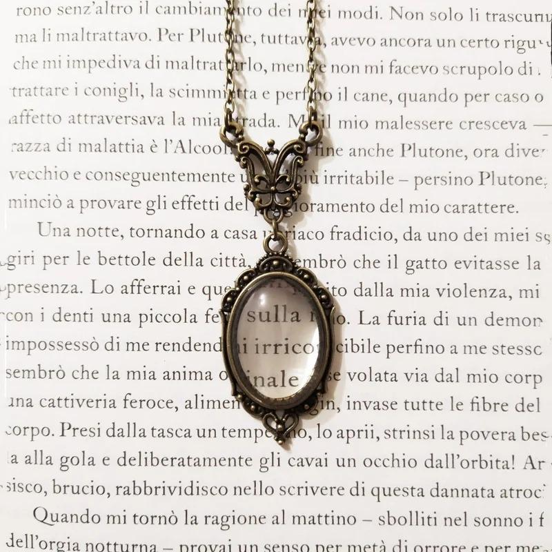 Gothic Vintage Magnifying Glass Pendant Necklaces for Women Steampunk Victorian Monocle Jewelry Gift for Book Lovers