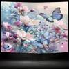 2D Dreamy Blue Butterfly Backdrop, Pink Flowers with Glitter Photography Background