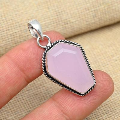 Pink Chalcedony Gemstone 925 Sterling Silver Pendant Handmade Wedding Gift