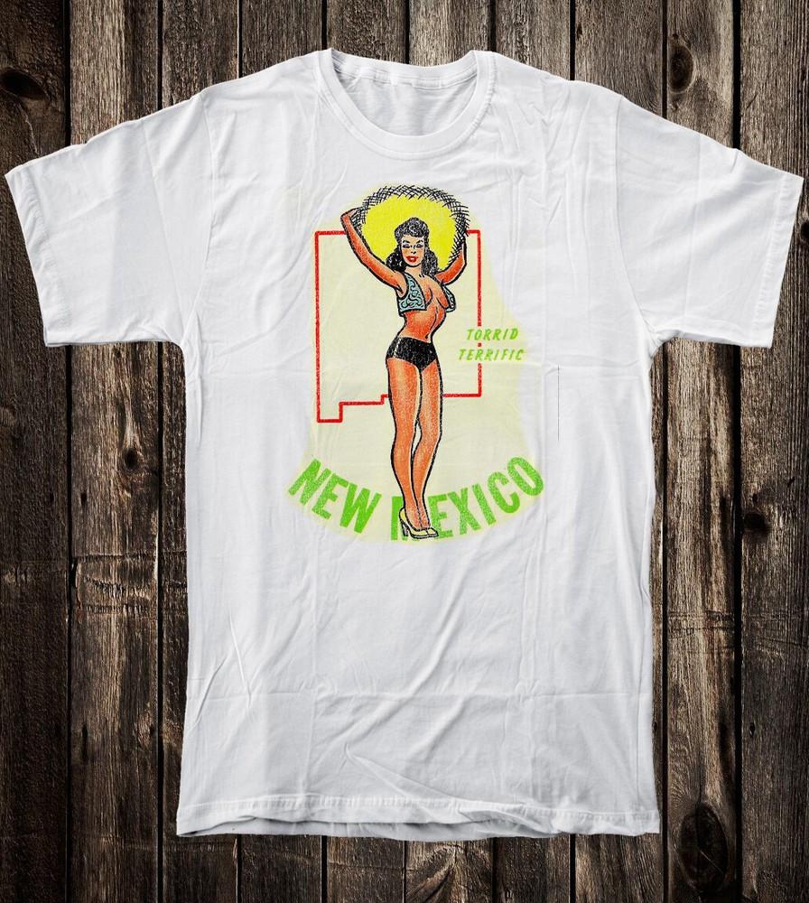 Retro Travel Tee T Shirt Vtg Cowgirl Art Tourist New Mexico State Pin Up Girl Unisex T-Shirt XL