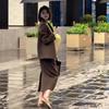 Women's Loose Fit Blazer Suit Long Sleeve Top Midi Skirt Set Elegant 2-Piece Outfit