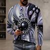 Men Plus Size Round Neck Long Sleeve T Shirt Black Sparkle Star Print Pullover Straight Hem