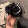 Feather Trimmed Faux Pearls Decorated Mesh Hat Elegant Evening Headwear Ideal For Wedding Guest Attires