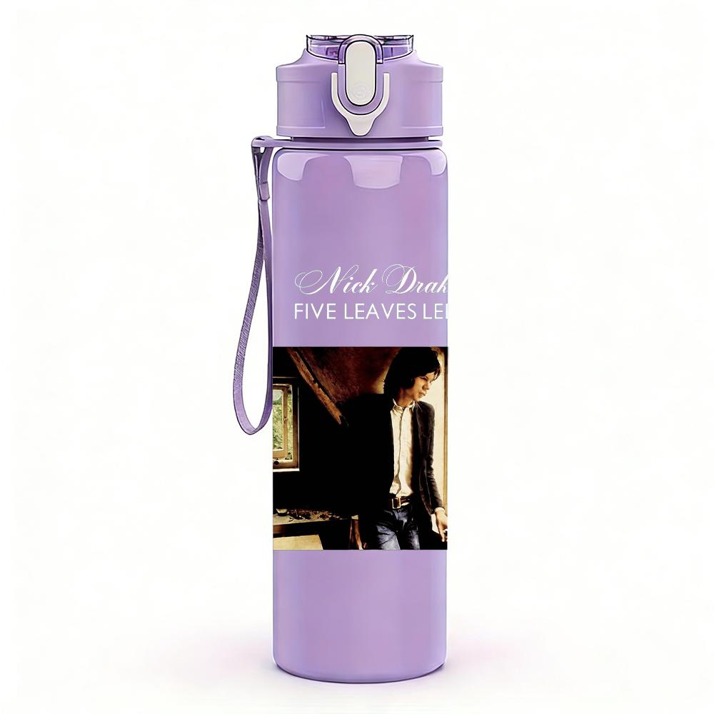 1PC Dark Room Rectangular Band Print 750ml Colorful Plastic Sports Water Bottle Leakproof Pop Up Lid with Straw for Outdoor Work Home Use