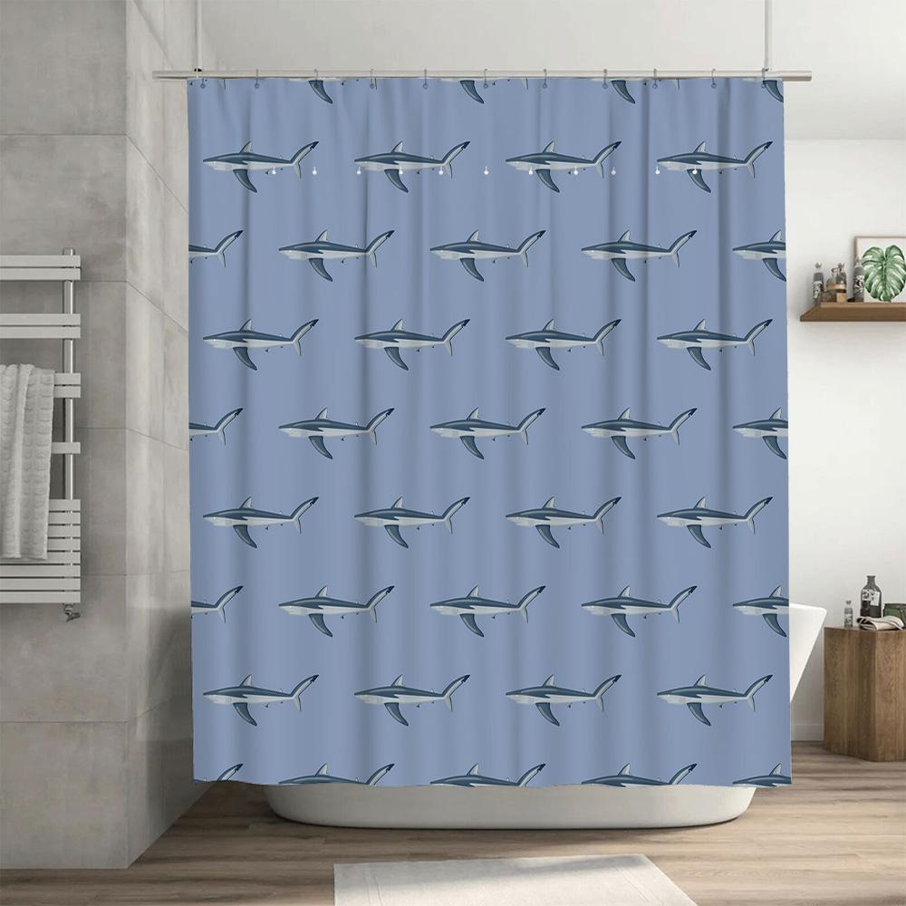 Shark Pattern Shower Curtain Blue Bathroom Decor for Home Decoration