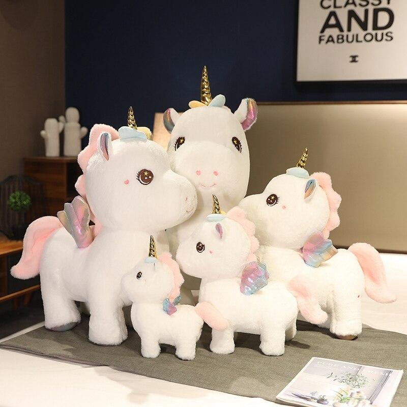 Grandes bonecas unicórnio brinquedo de pelúcia bonito anjo unicórnio travesseiro pelúcia animal macio brinquedo presente de aniversário para crianças