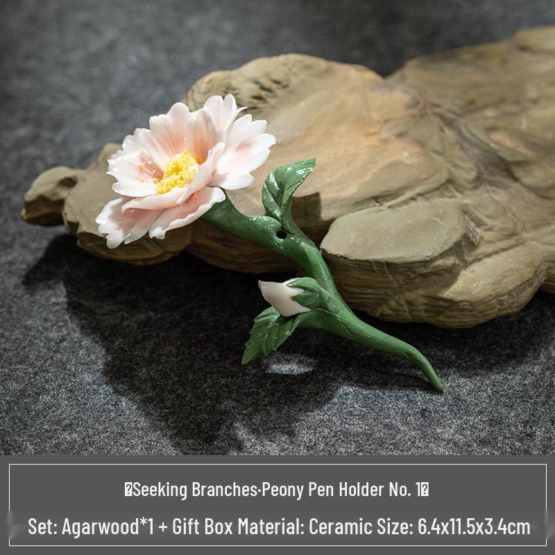 Ceramic Incense Holder & Brush Rest - Magnolia Plum Blossom Design