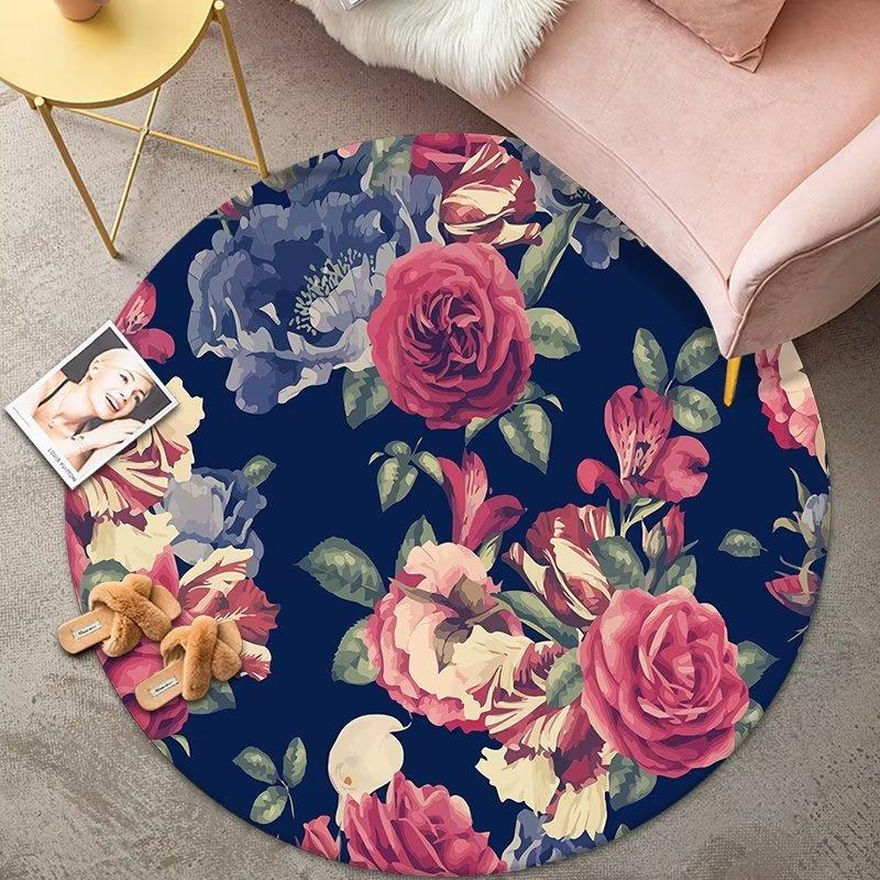 3D Flower Fashion Round Rugs for Living Room Sofas Decoration Bedroom Carpet Chair Mat Lounge Rug Anti-skid Floor Mats Washable