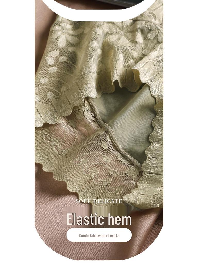 2024 Autumn/Winter Women's High-Waist Silky Satin Hip-Lifting Breathable Cotton Panties with Antibacterial Crotch