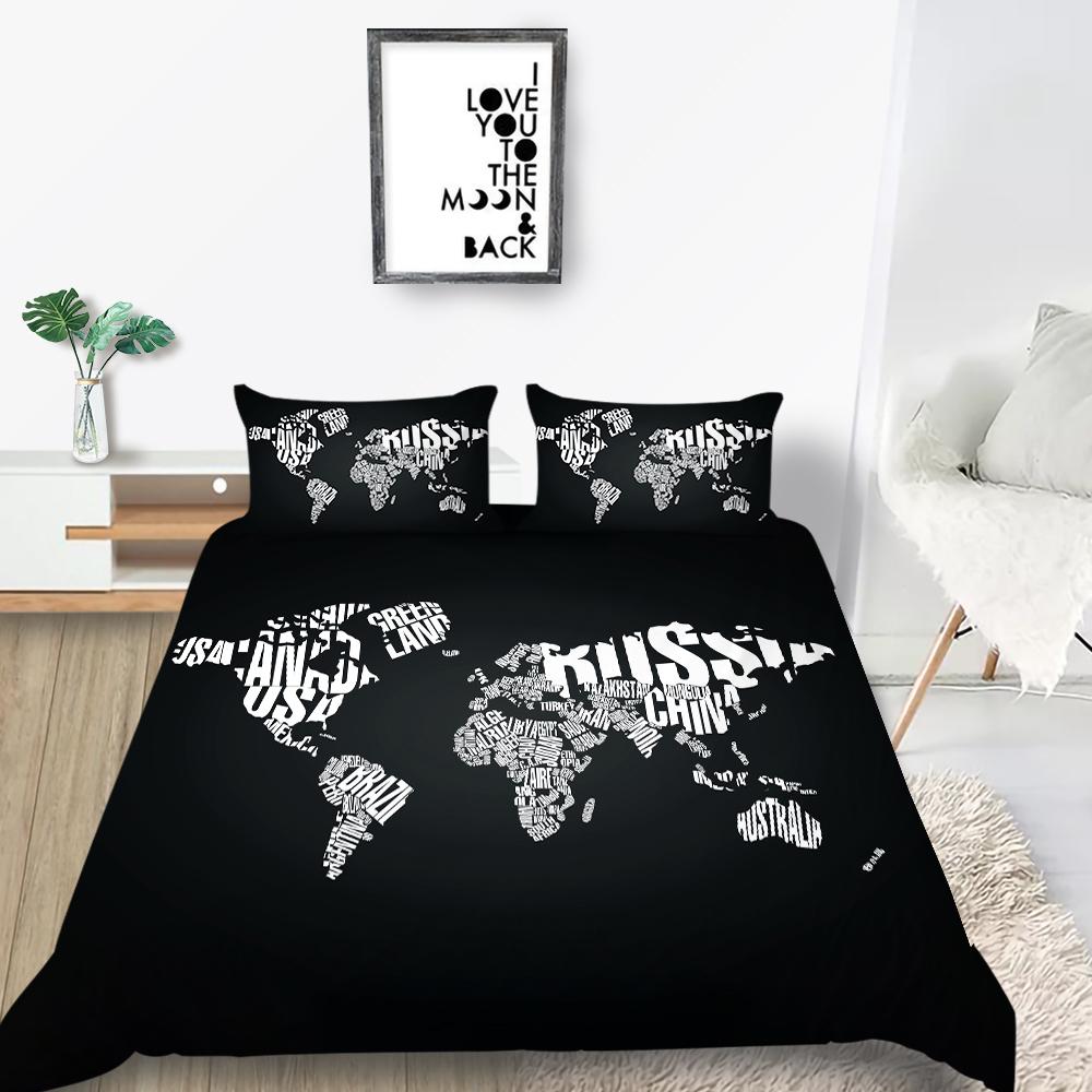 New Fashion Unique Design Duvet Cover Set Map Bedding Cover Suit Sea Quilt Cover Soft Cover Set Boys Twin Size Bed Clothes