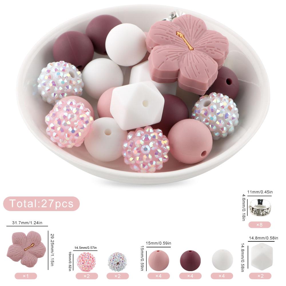 

27Pcs/set Silicone Beads Kits Silicone Round Bead Lentil Loose Bead For Bracelet Necklace Jewelry Handmade Accessories