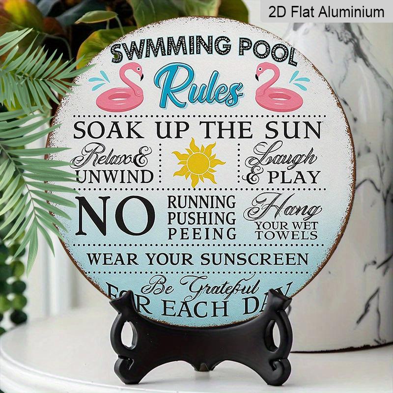 2D Flach, 1 Stück 7,87x7,87 Zoll Rundes Französisches Aluminiumschild, Vintage Dekorative Plakette für "Poolregeln", "Pool-Erinnerung" Dekoschild, Geeignet für