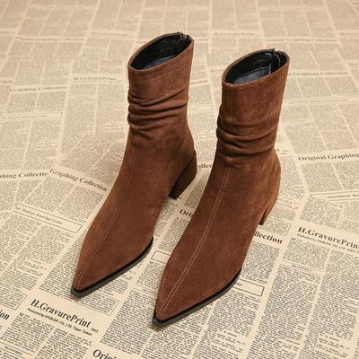 Herbst Winter Spitzschuh Damen Stiefeletten Komfort Quadratischer Niedriger Absatz Schuhe Modern Kurze Stiefel Für Frauen