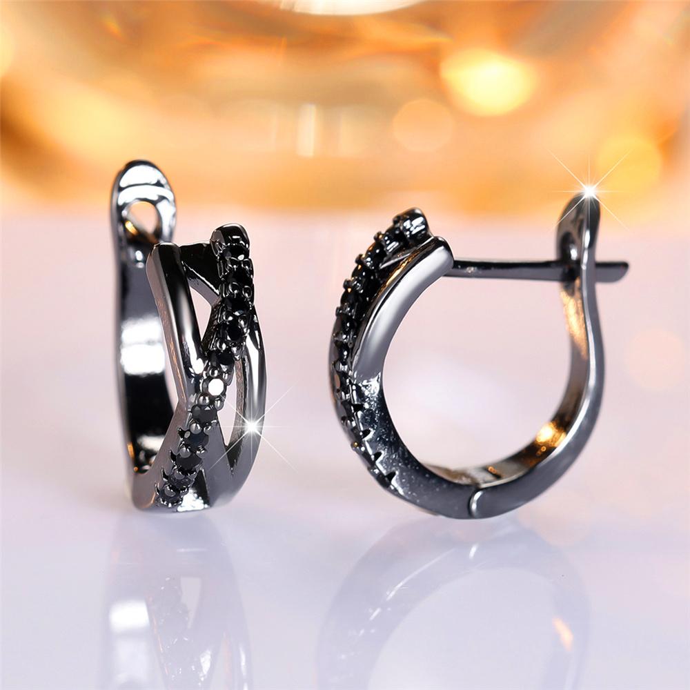 Trendy Crystal Female Small Zircon Stone Infinity Hoop Earrings Vintage Black Gold Color Wedding Jewelry For Women