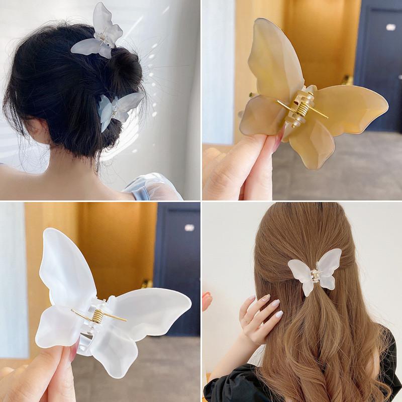 Summer Jelly Color Butterfly Hair Claws Hairpin Cute Transparent Grabs Acrylic Hair Clip for Women Sweet Accessories