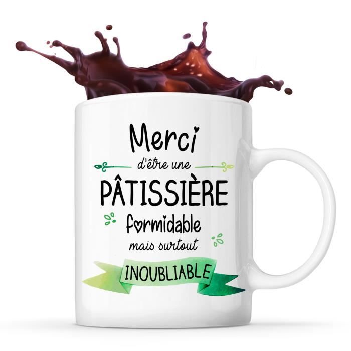 Mug en céramique - Merci - Pâtissière Inoubliable - 325 ml - Résistant lave-vaisselle - Design contemporain