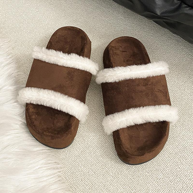 

Internet celebrity platform fluffy cotton towed slippers women s shoes wear 2025 new autumn and winter brown fluffy shoes 40 темно-коричневого