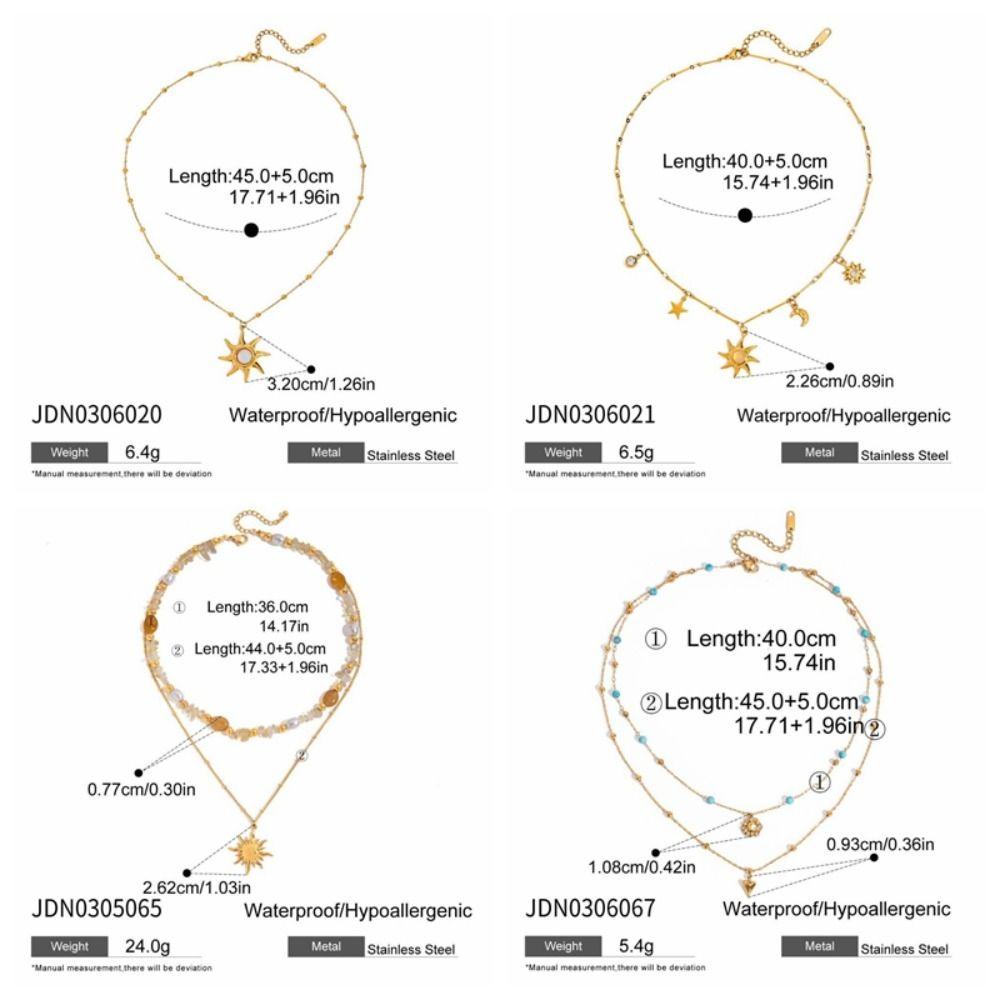 Bohemian 18K Gold Plated Necklace Stainless Steel Double Stacked Neck Chain Sun Pendant  Beach