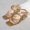 Women's Shoes Gold High Heel Sandals Women's Alien Heel High Heel Shoes Fashion Square Head Buckle Simple High Heel Sandals Women's