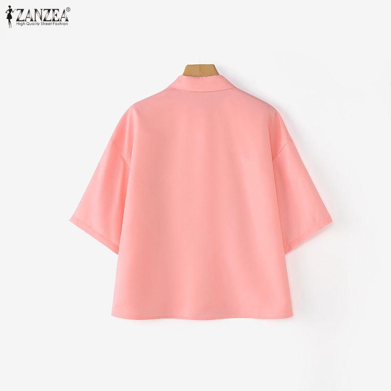 ZANZEA Women Turn Down Cillar Summer Casual Short Sleeve Print Blouse