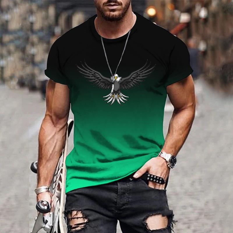 Eagle wing pattern men's T-shirt color gradient 3D printed T-shirt casual short sleeved round neck top street sports T-shirt