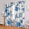 Blue Floral Branch Pattern Curtains Polyester Fabric Suitable Bedroom Living Room Decoration Set Of 2 Made Machine Washable Sitting Decor