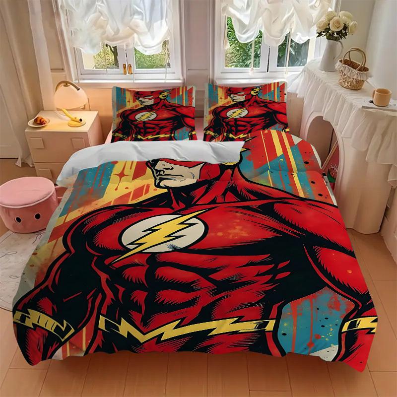 3pcs Flash Superhero Duvet Cover Set, 1 Duvet Cover + 2 Pillowcases (No Insert), High-Definition Print for All Seasons,Durable Yy251103009