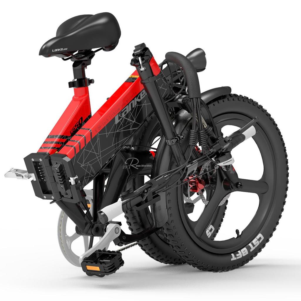 LANKELEISI G650 foldable electric bicycle features a 500W motor, 48V 12.8Ah battery, a top speed of 35km/h, a range of 110km, 20*2.4 inch tires.