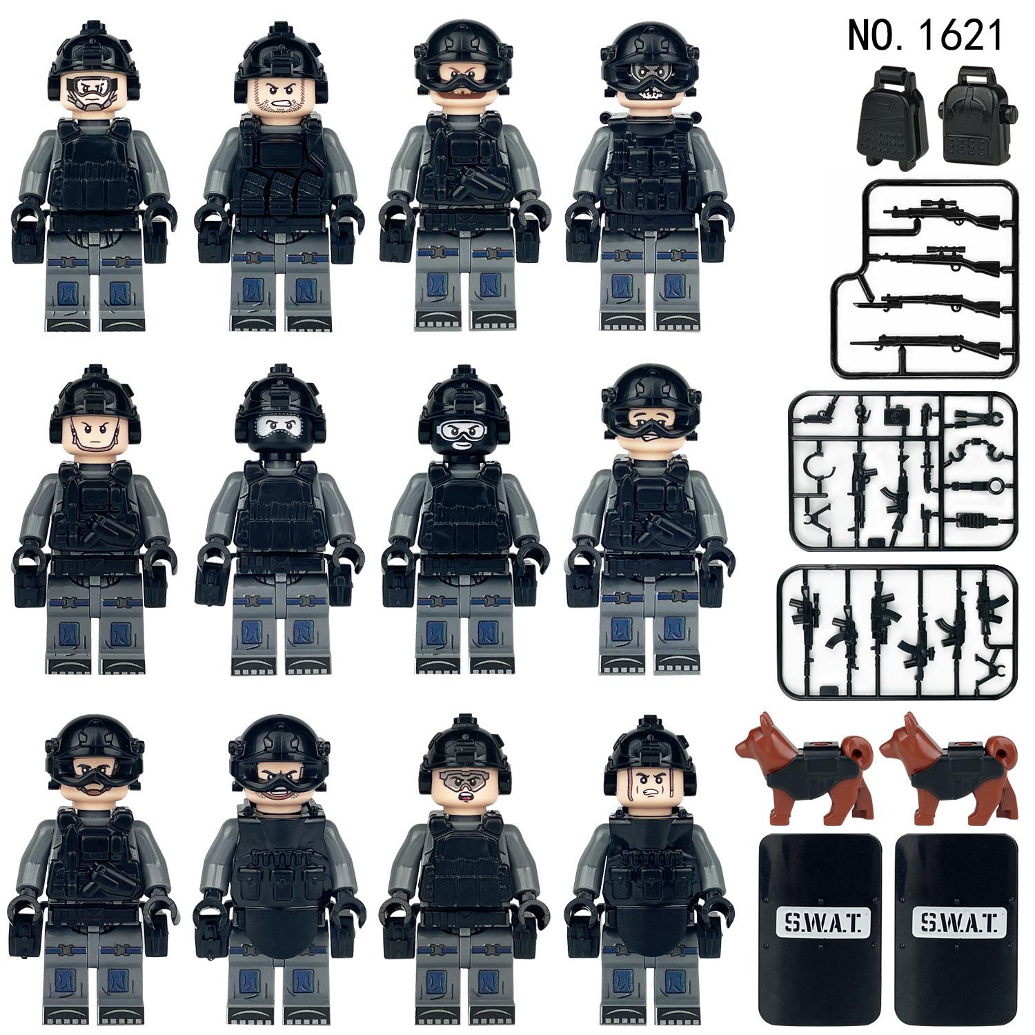 Bobcat Swat 1621 Children Assembled Building Block Toy Small Particle Doll Weapon Piece Shield