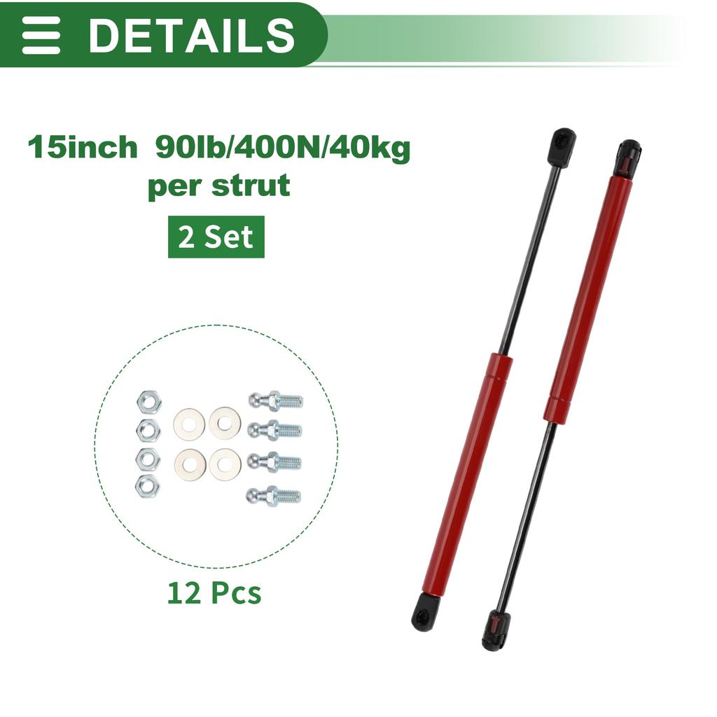 Motoforti Universal Lift Support Window Lid Toolbox Gas Strut Springs 15"/380m 90lbs/400N/40kg Red, Set of 2