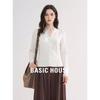 Basic House Women's Lace V-Neck Knit Slim Fit Top