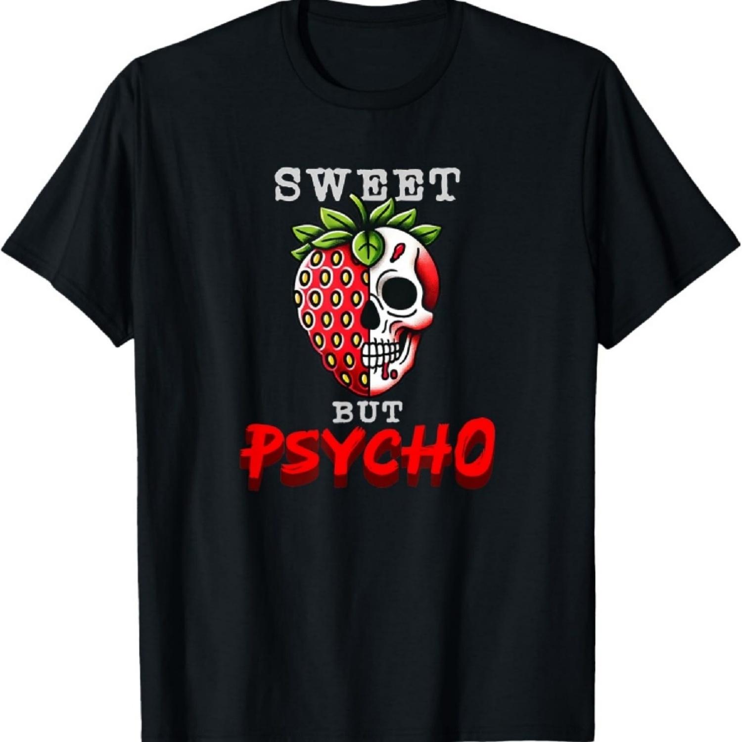 Halloween Sweet But Psycho Funny Strawberry Skull Design T-Shirt XXXXXL чёрный