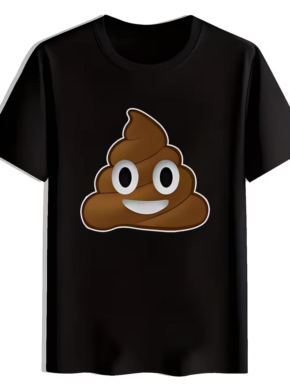 

Men s Humorous Brown Poop with Eyes Graphic Print Casual T-Shirt - Black Round Neck Summer Tee S