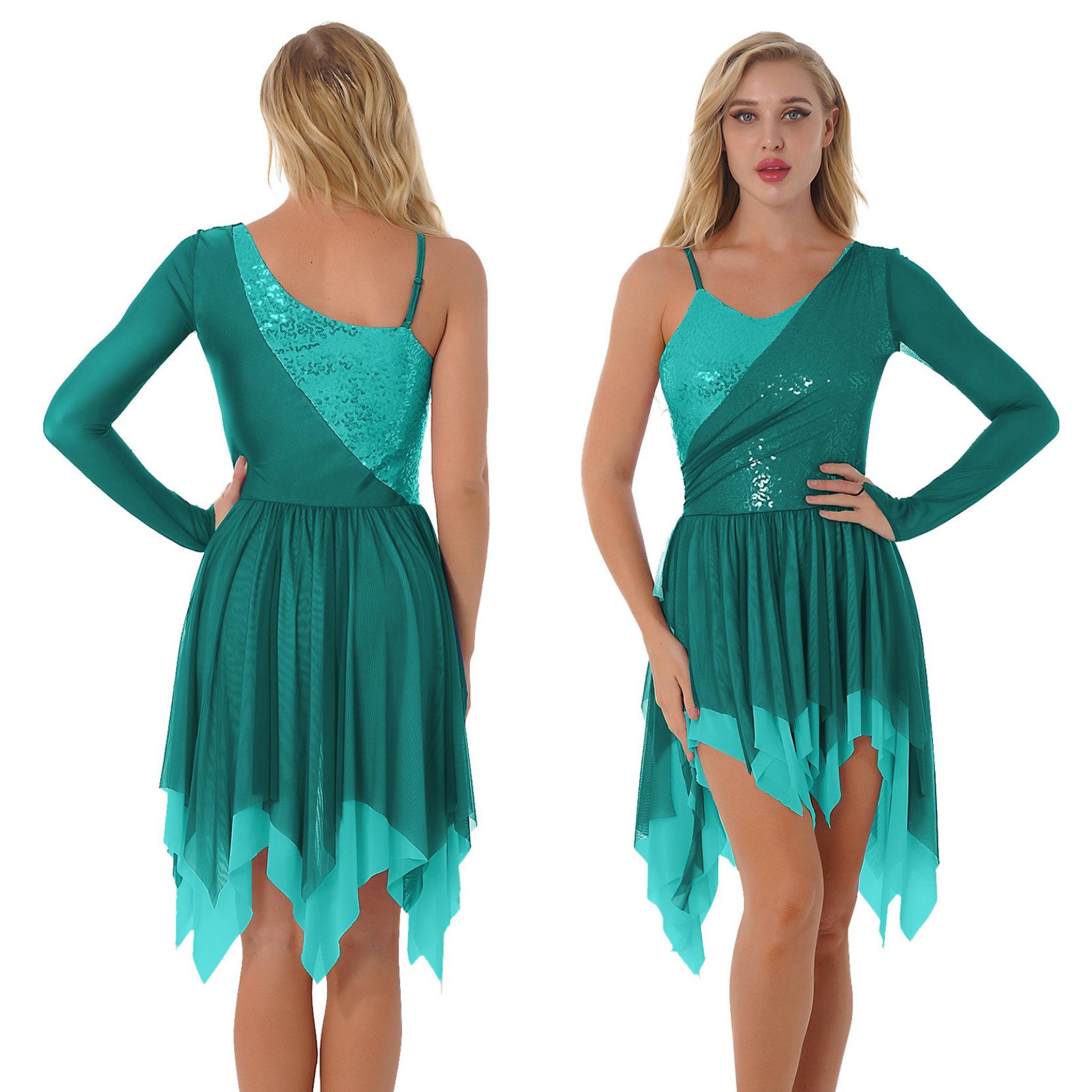 

Прозрачное сетчатое платье на одно плечо с длинными рукавами и асимметричным подолом для женщин и девочек зелёный