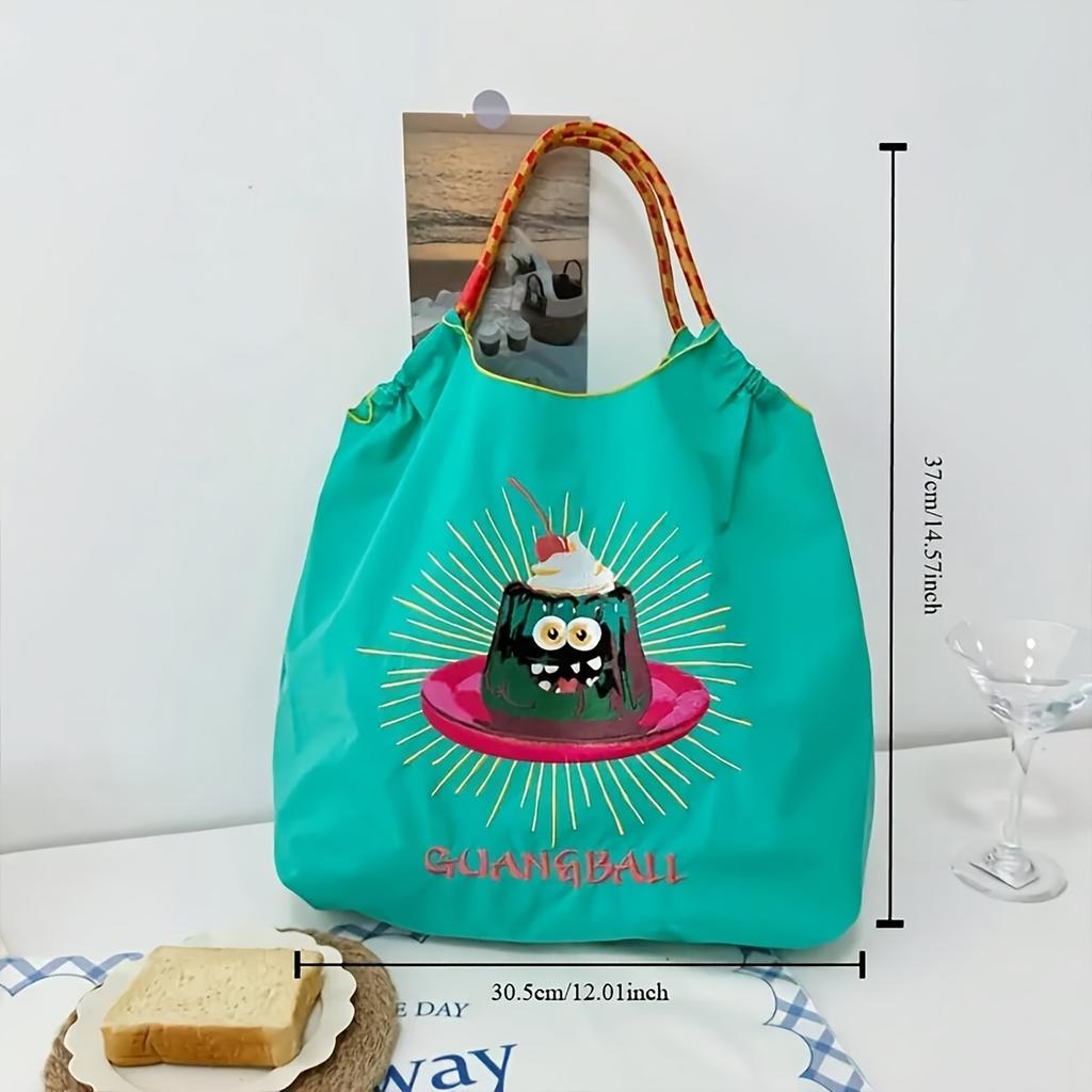 1pc Ball&Chain Astronaut Environmental Bag Kawaii Nylon Canvas Embroidery Large Capacity Shoulder Bag Shopping Bag Girls Gifts